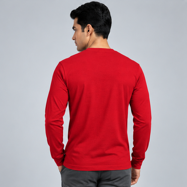 Crew Neck T-Shirt Full Sleeve Cotton Red Plain