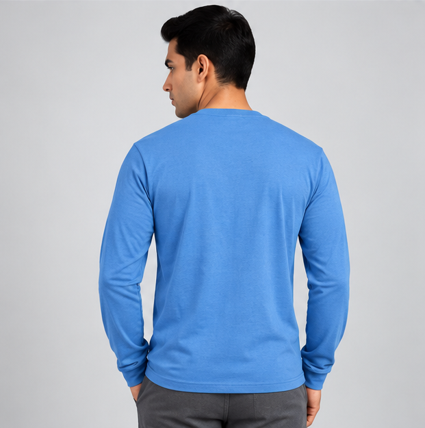 Crew Neck T-Shirt Full Sleeve Cotton Baby Blue Printed