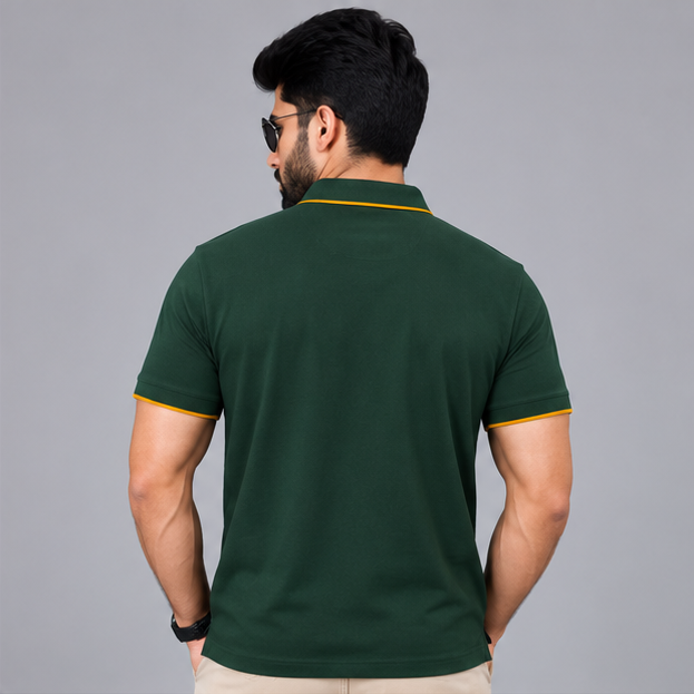 Premium Polo Cotton Bottle Green with Chest Pocket