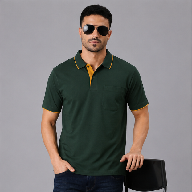 Polo Cotton Bottle Green with Pocket