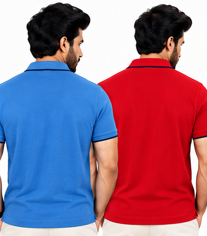 Premium Polo Cotton Combo Red and Baby Blue with Chest Pocket