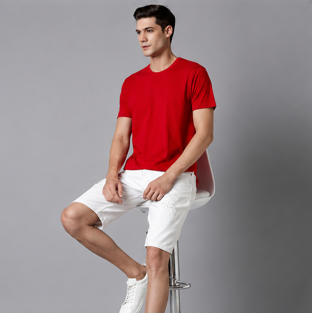 Crew Neck T-Shirt Cotton Red Plain