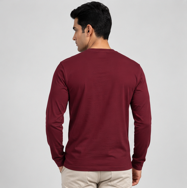 Crew Neck T-Shirt Full Sleeve Cotton Maroon Plain