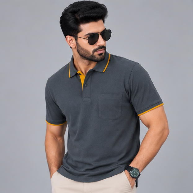 Premium Polo Cotton Grey with Chest Pocket
