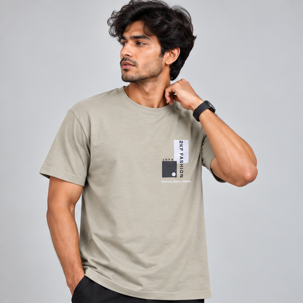 Crew Neck T-Shirt Cotton Smoked Grey Printed