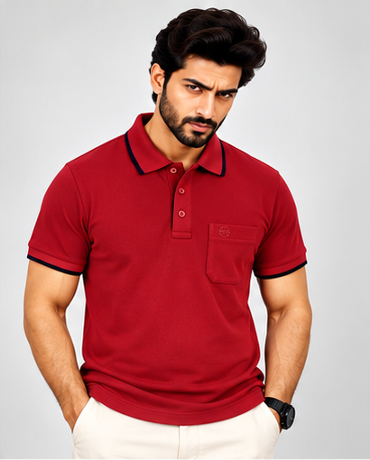 Premium Polo Cotton Combo Red , Baby Blue , Grey with Chest Pocket