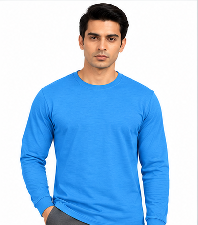 Premium Crew Neck Full Sleeve T-Shirt Baby Blue