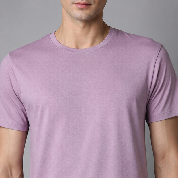 Crew Neck T-Shirt Cotton Lavender Plain