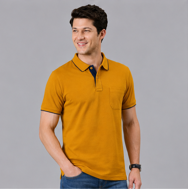 Polo Cotton Mustard Yellow with Pocket