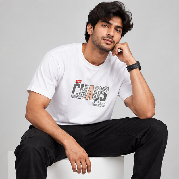 Crew Neck T-Shirt Cotton White Printed
