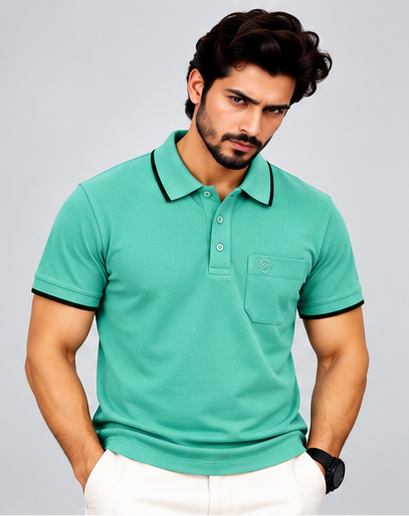 Premium Polo Cotton Combo Diessel Blue , Mustard Yellow , Aqua Green with Chest Pocket