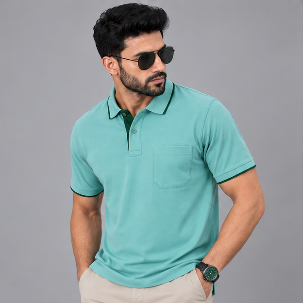 Premium Polo Cotton Aqua Green with Chest Pocket