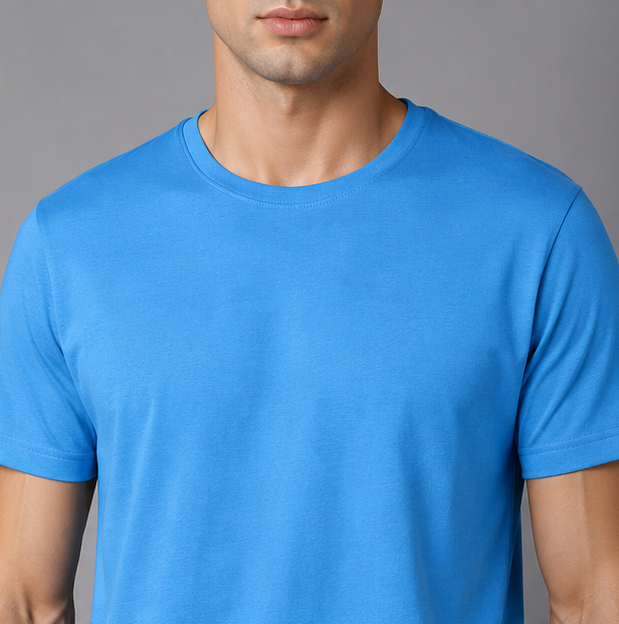 Crew Neck T-Shirt Cotton Baby Blue Plain