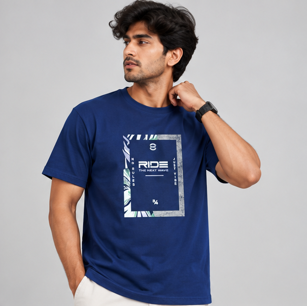 Crew Neck T-Shirt Coton Diesel Blue Printed