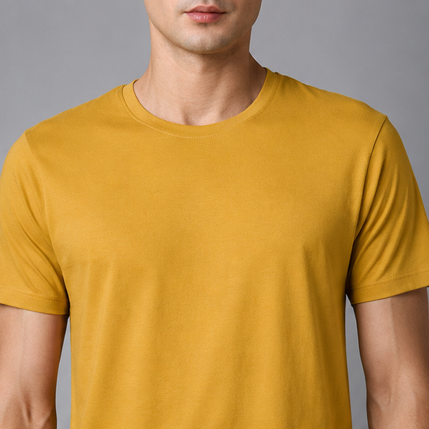 Crew Neck T-Shirt Cotton Mustard Yellow Plain