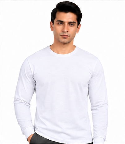 Premium Crew Neck Full Sleeve T-Shirt White