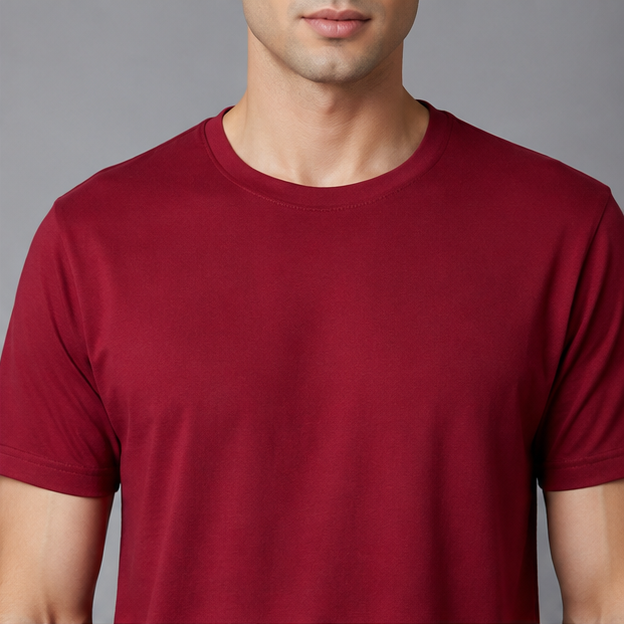 Crew Neck T-Shirt Cotton Maroon Plain