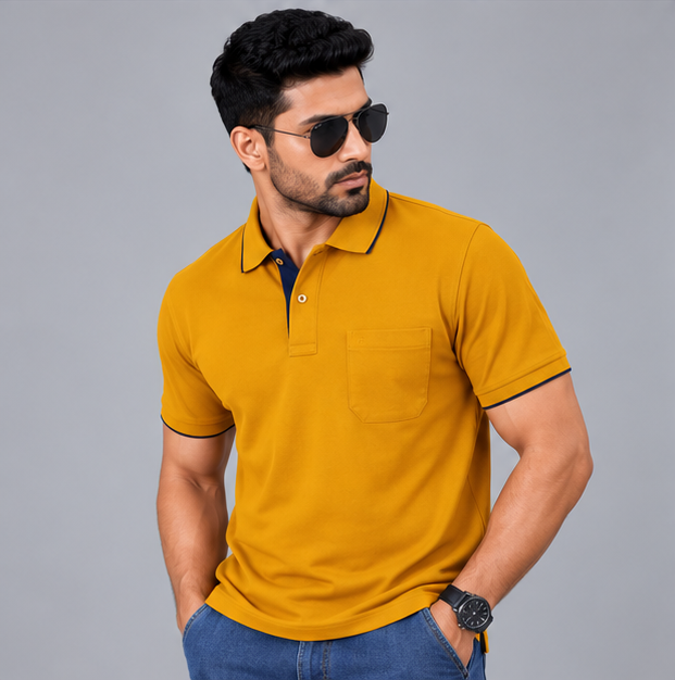 Premium Polo Cotton Mustard Yellow with Chest Pocket