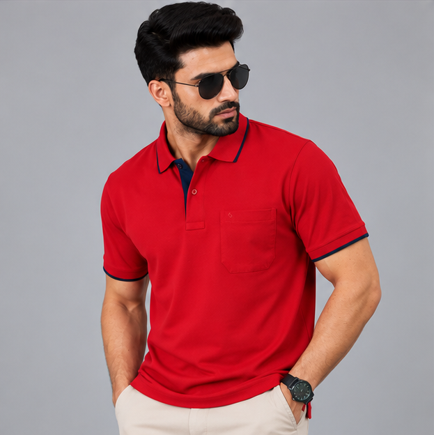 Premium Polo Cotton Red with Chest Pocket