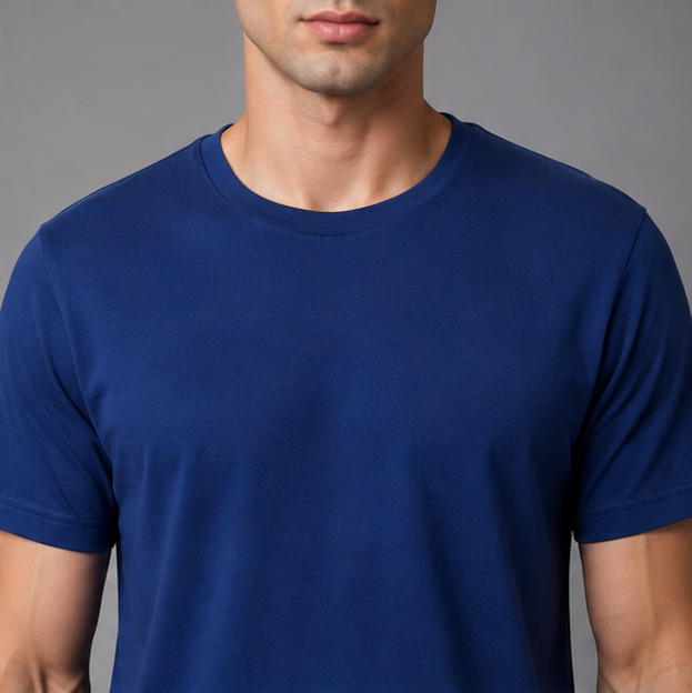 Crew Neck T-Shirt Cotton Diesel Blue Plain
