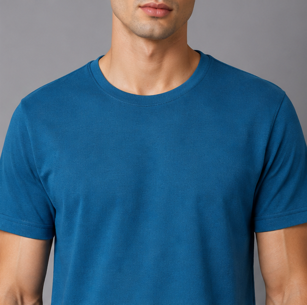 Crew Neck T-Shirt Cotton Peacock Green Plain