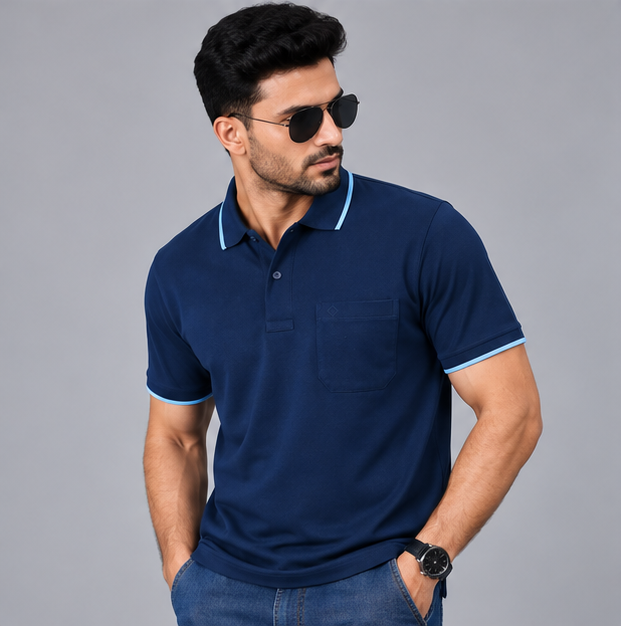 Premium Polo Cotton Diesel Blue with Chest Pocket