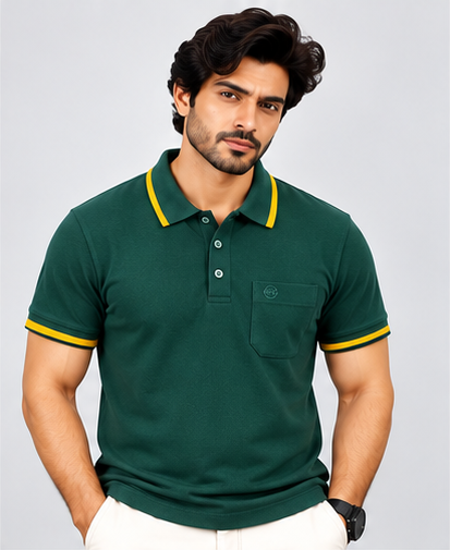 Premium Polo Cotton Combo Baby Blue , Grey , Bottle Green with Chest Pocket