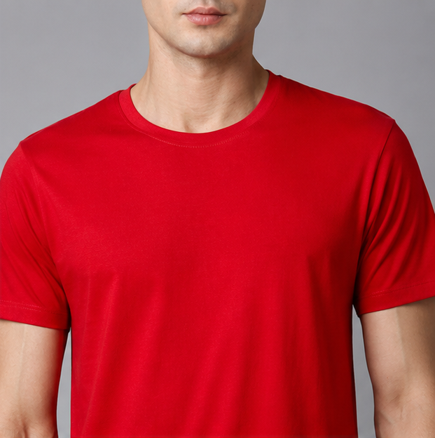 Crew Neck T-Shirt Cotton Red Plain