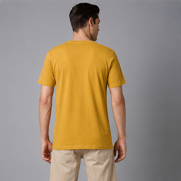 Crew Neck T-Shirt Cotton Mustard Yellow Plain