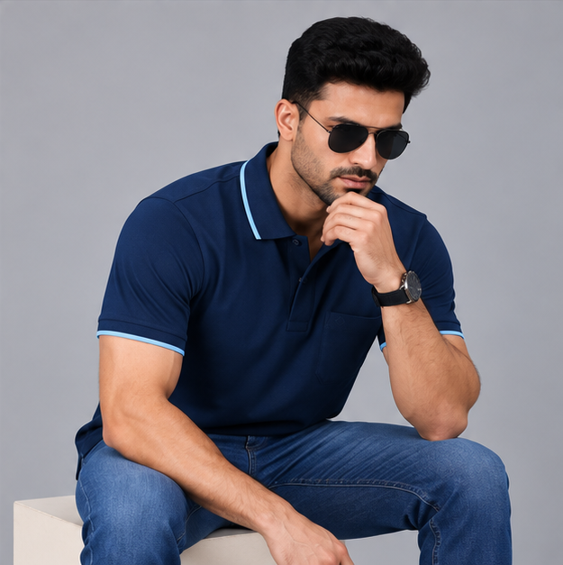 Premium Polo Cotton Diesel Blue with Chest Pocket