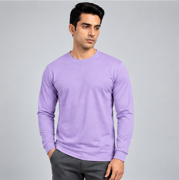 Crew Neck T-Shirt Full Sleeve Cotton Lavender Plain