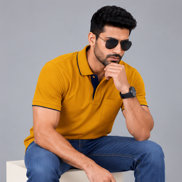 Premium Polo Cotton Mustard Yellow with Chest Pocket