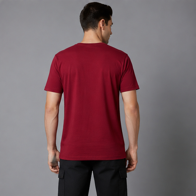 Crew Neck T-Shirt Cotton Maroon Plain