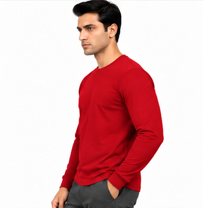 Premium Crew Neck Full Sleeve T-Shirt Red