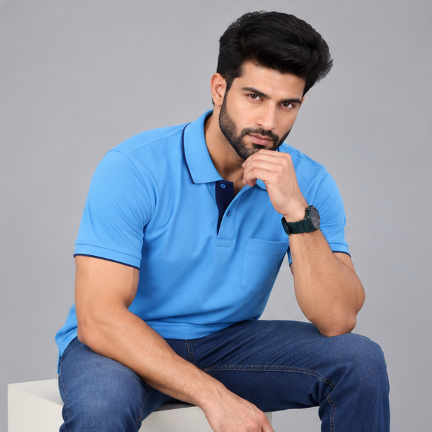 Premium Polo Cotton Baby Blue with Chest Pocket