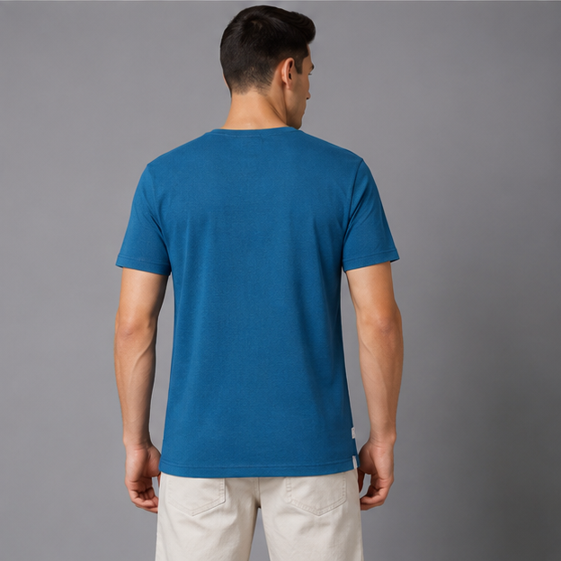 Crew Neck T-Shirt Cotton Peacock Green Plain