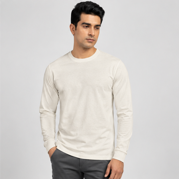 Crew Neck T-Shirt Full Sleeve Cotton Smoked Grey Plain