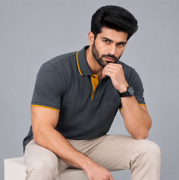 Premium Polo Cotton Grey with Chest Pocket
