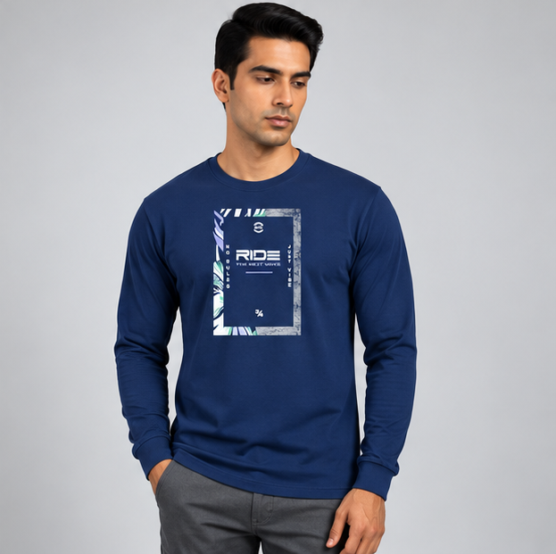 Crew Neck T-Shirt Full Sleeve Cotton Combo Diesel Blue , Red , Smoked Grey Printed