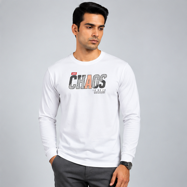 Crew Neck T-Shirt Full Sleeve Cotton Combo White , Baby Blue , Lavender Printed