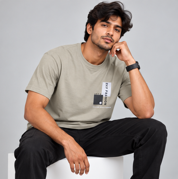 Crew Neck T-Shirt Cotton Smoked Grey Printed