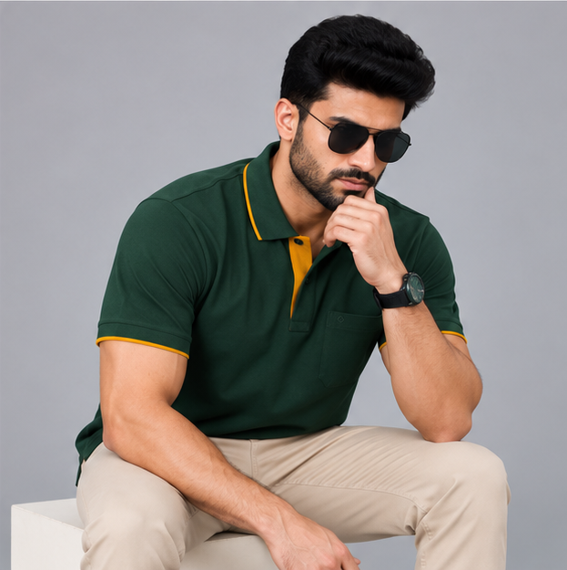 Premium Polo Cotton Bottle Green with Chest Pocket