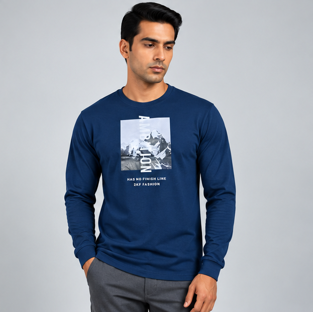 Crew Neck T-Shirt Full Sleeve Cotton Combo Maroon , Mustard Yellow , Peacock Green Printed