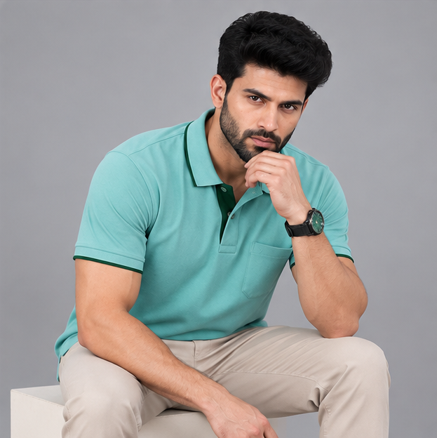Premium Polo Cotton Aqua Green with Chest Pocket