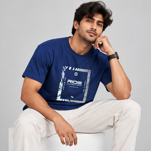 Crew Neck T-Shirt Coton Diesel Blue Printed