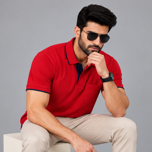 Premium Polo Cotton Red with Chest Pocket