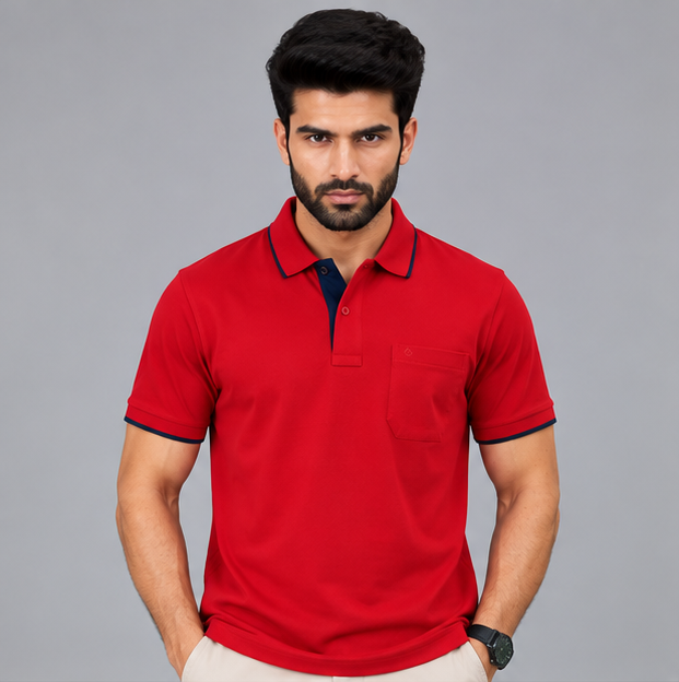 Premium Polo Cotton Red with Chest Pocket