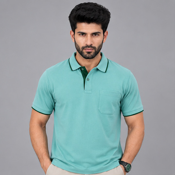 Premium Polo Cotton Aqua Green with Chest Pocket