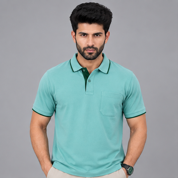 Premium Polo Cotton Aqua Green with Chest Pocket