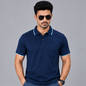Premium Polo Cotton Diesel Blue with Chest Pocket